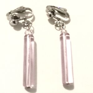 2" Silver Chime Stick Pink Dangle Clip-on Earrings